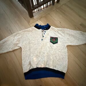Women's Cream and Blue Sweater with Embroidered Detail